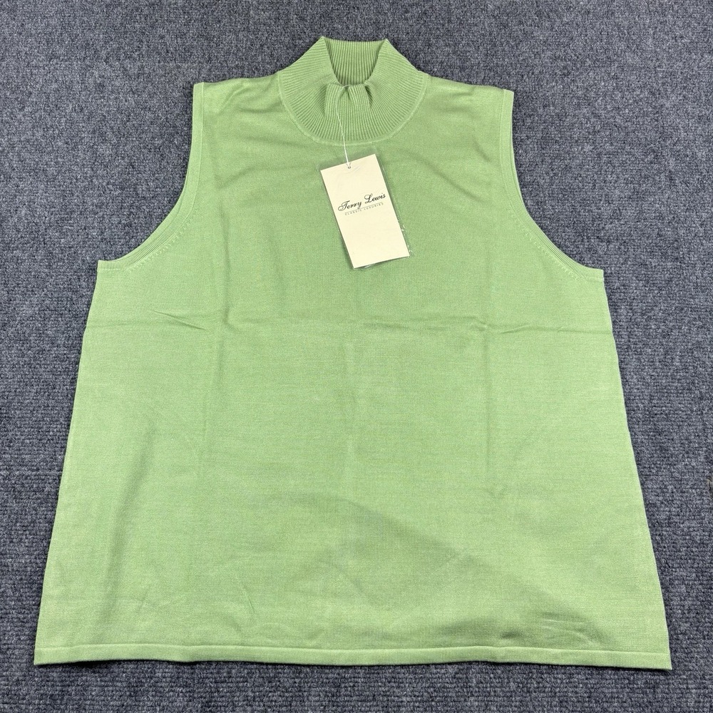 Terry Lewis Classic‎ Luxuries Silk Blend Sleeveless Top Turtleneck Green Stretch